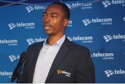 Acting Chief Executive Officer of Telecom Namibia, Calvin Muniswaswa addressing customers and staff during the opening of the iWay store